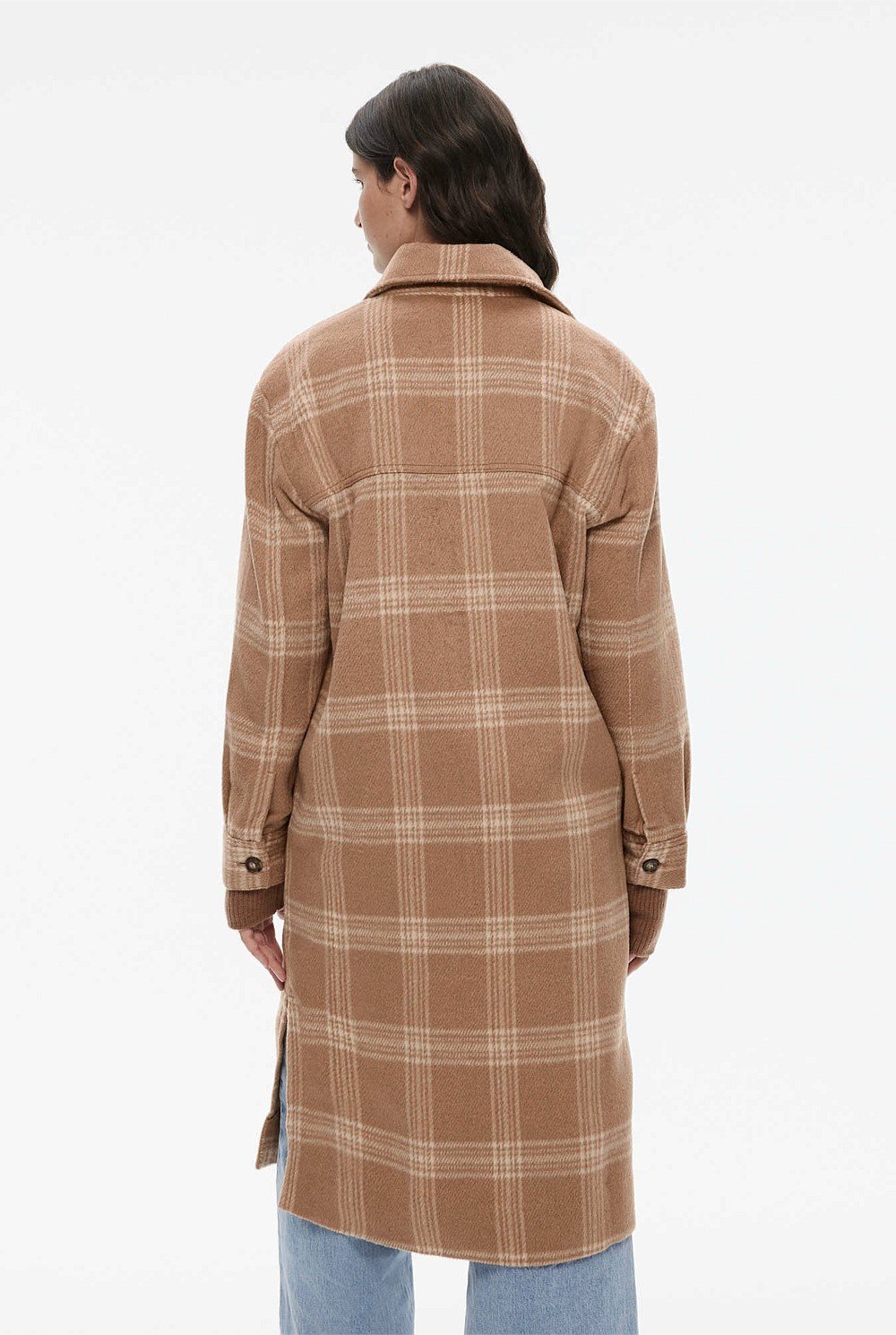 Wool Blend Check Longline Shacket