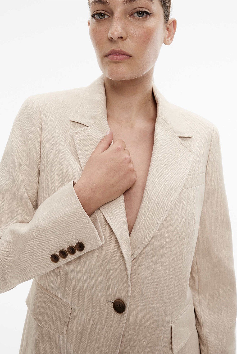 Cotton Linen Single-Breasted Blazer