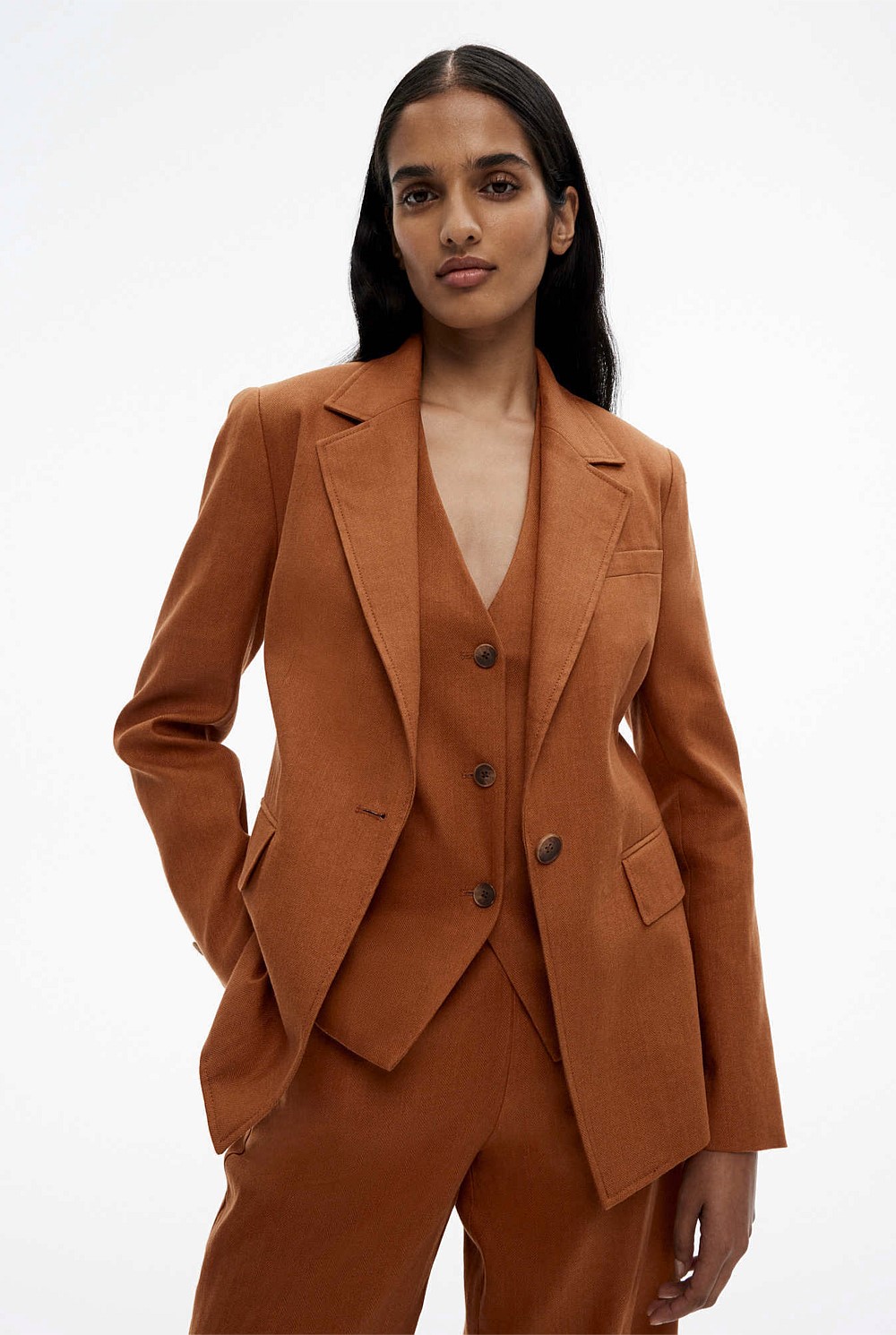 Cotton Linen Single-Breasted Blazer