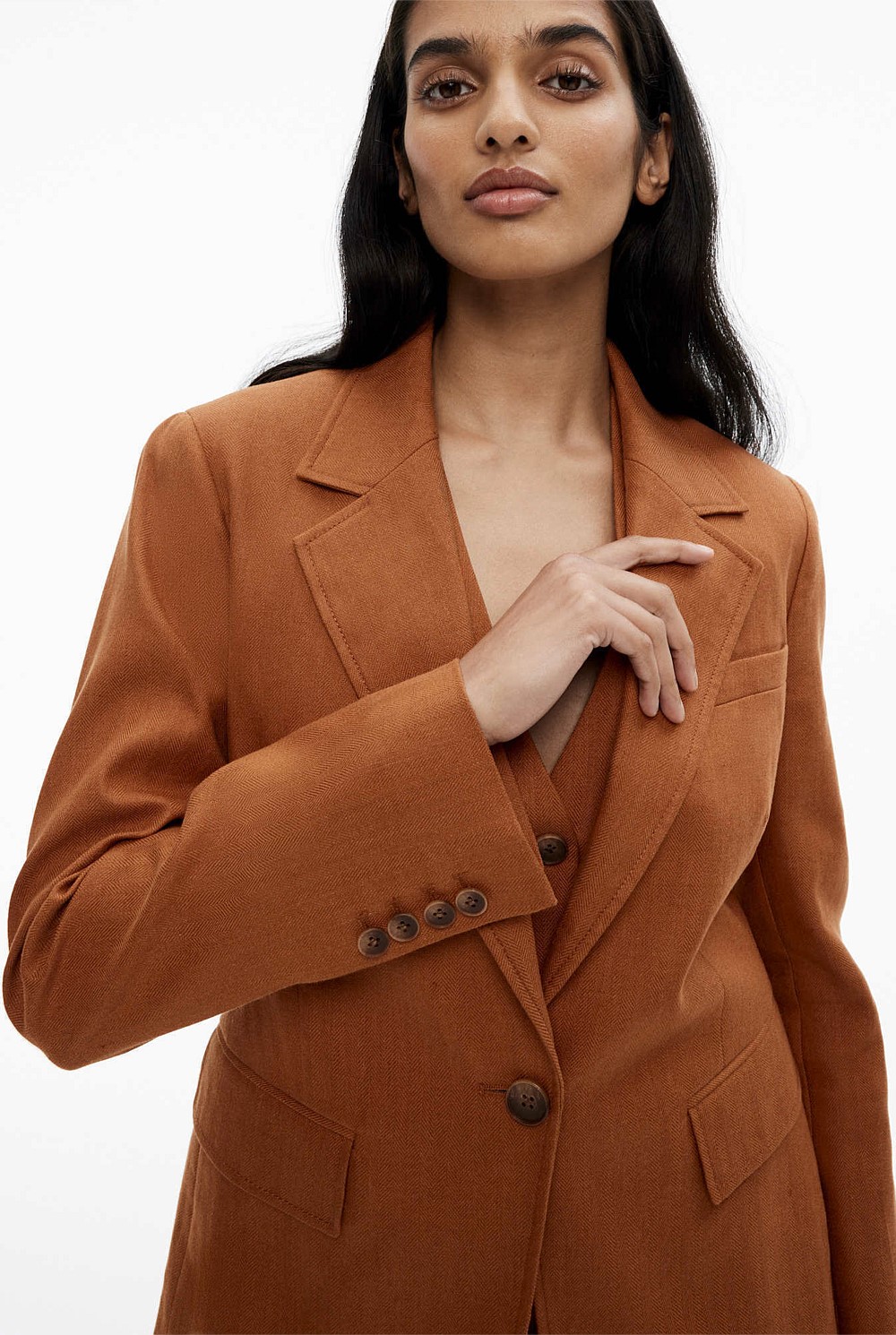 Cotton Linen Single-Breasted Blazer