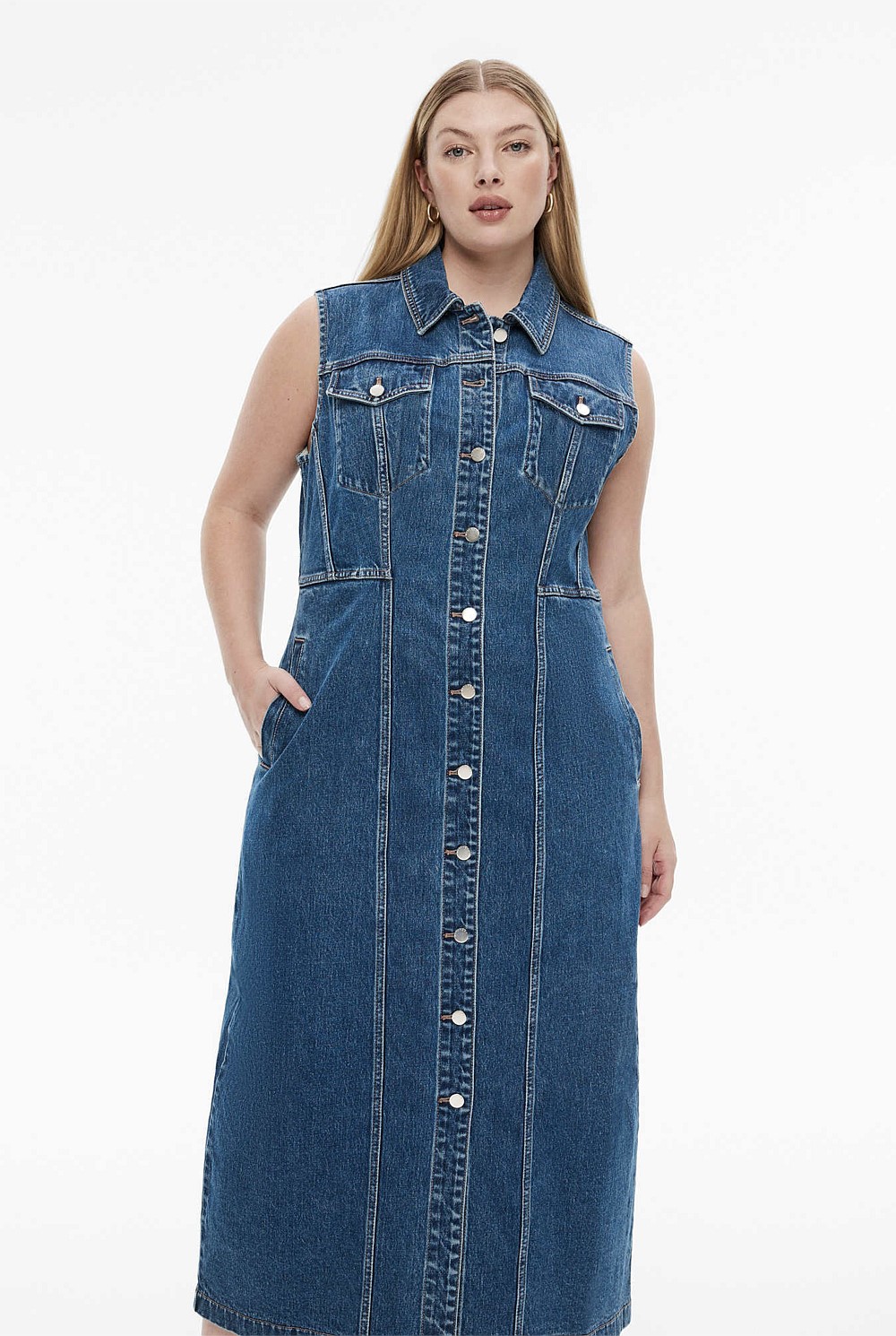 Denim Sleeveless Longline Dress