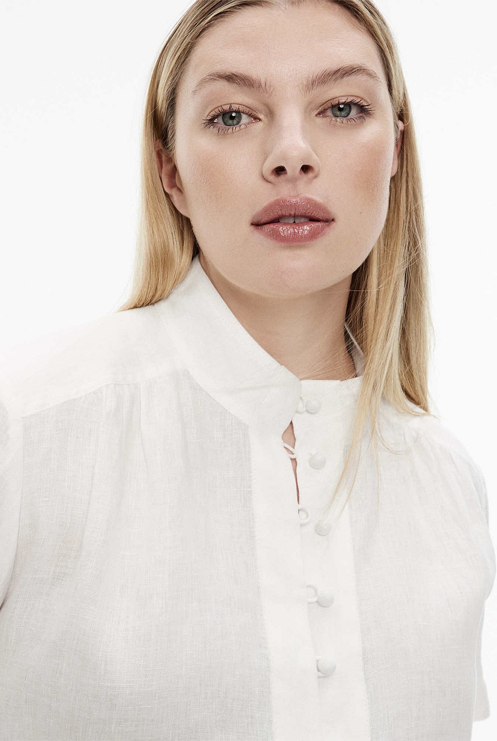 French Linen High Neck Blouse