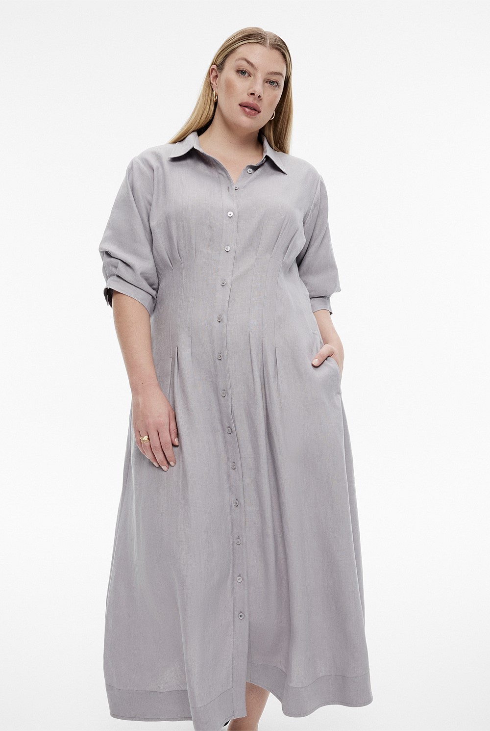 French Linen Dart Midi Dress