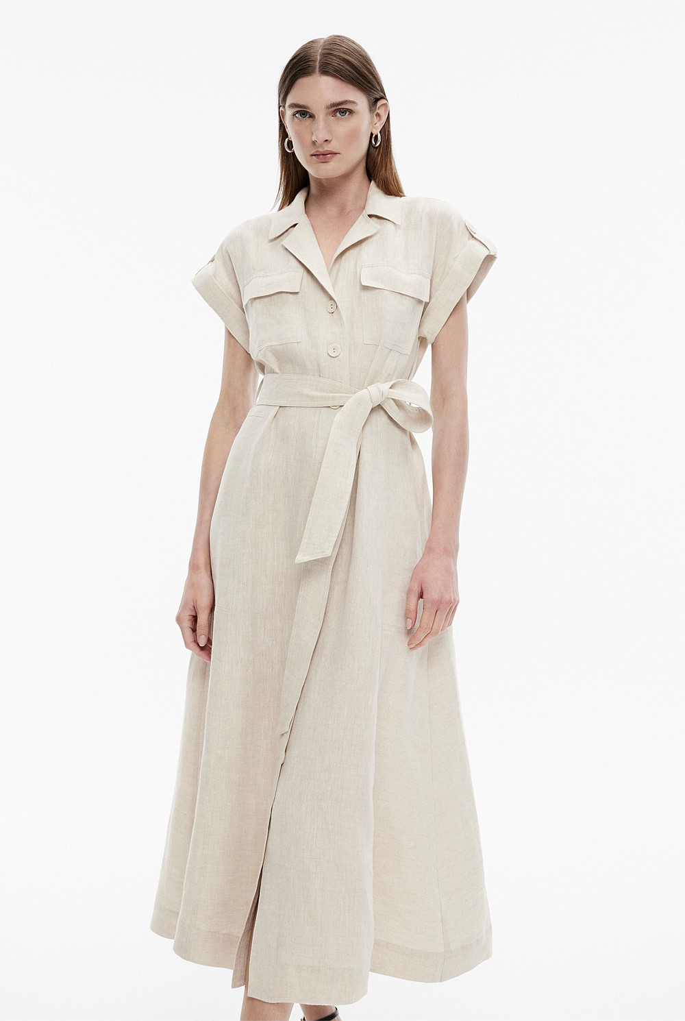 Yarn Dye Linen Utility Shirt Dress