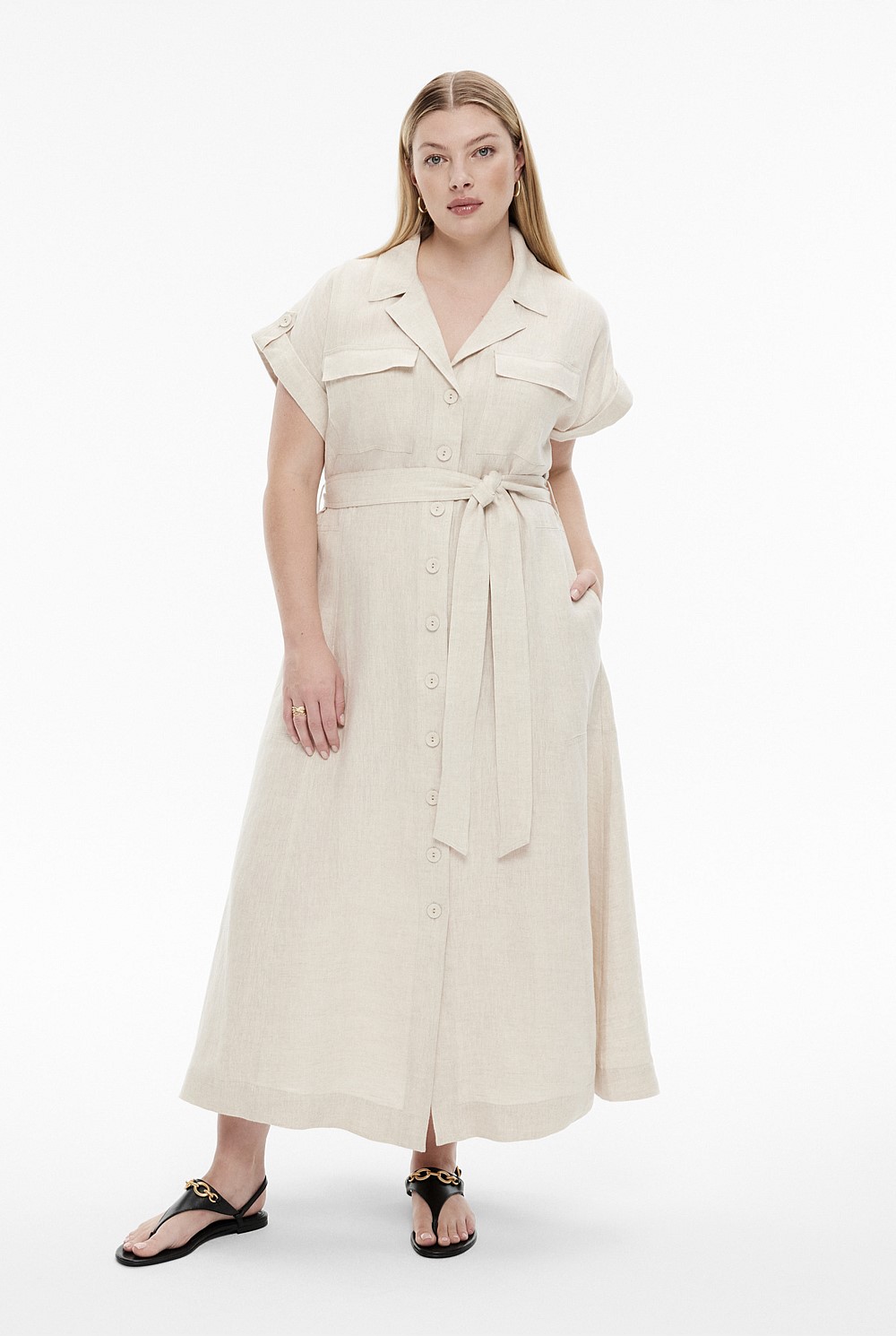 Yarn Dye Linen Utility Shirt Dress