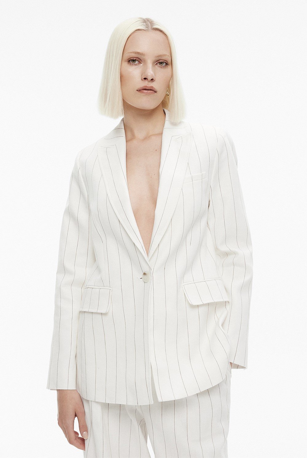 Linen Yarn Dye Stripe Single-Breasted Blazer