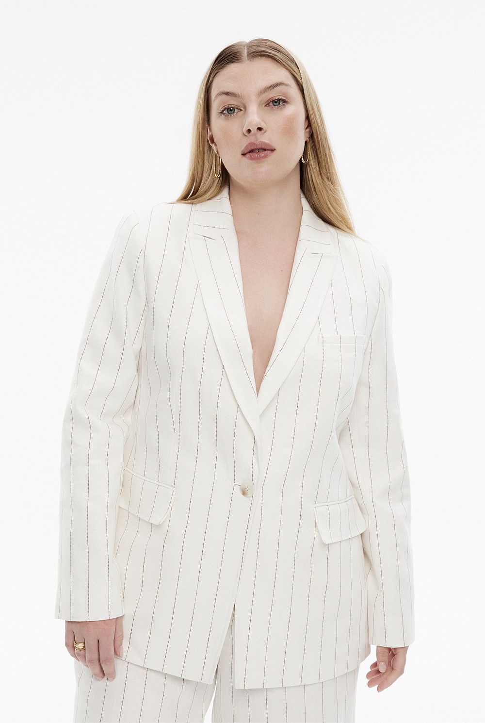 Linen Yarn Dye Stripe Single-Breasted Blazer