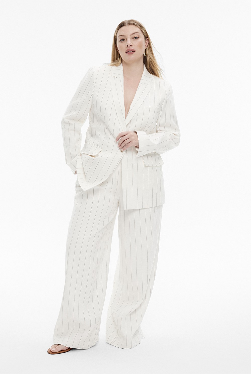 Linen Yarn Dye Stripe Single-Breasted Blazer