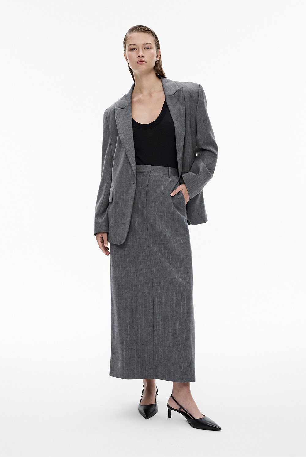 Wool Blend Pinstripe Skirt