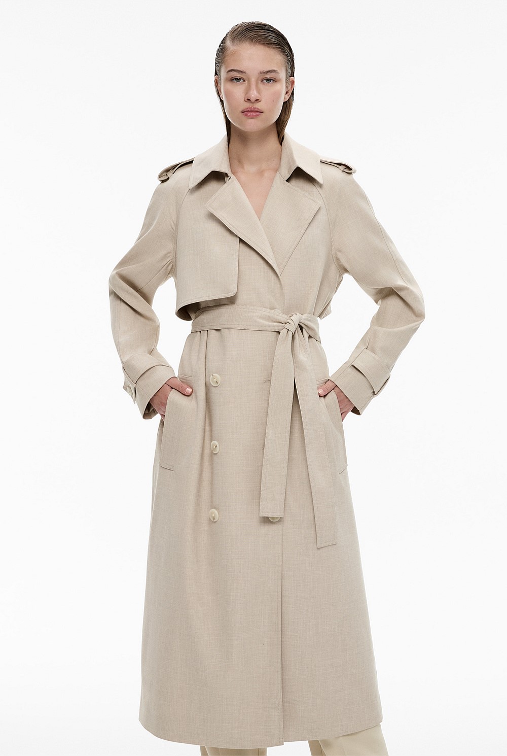 Yarn-Dye Draped Trench Coat