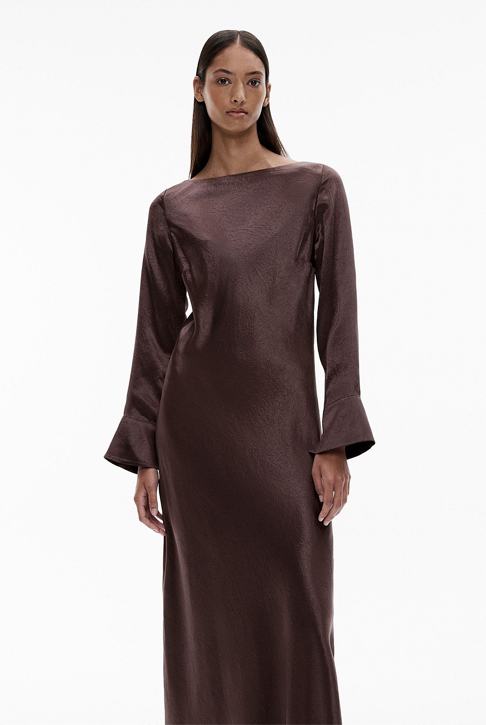 Acetate Long Sleeve Midi Dress