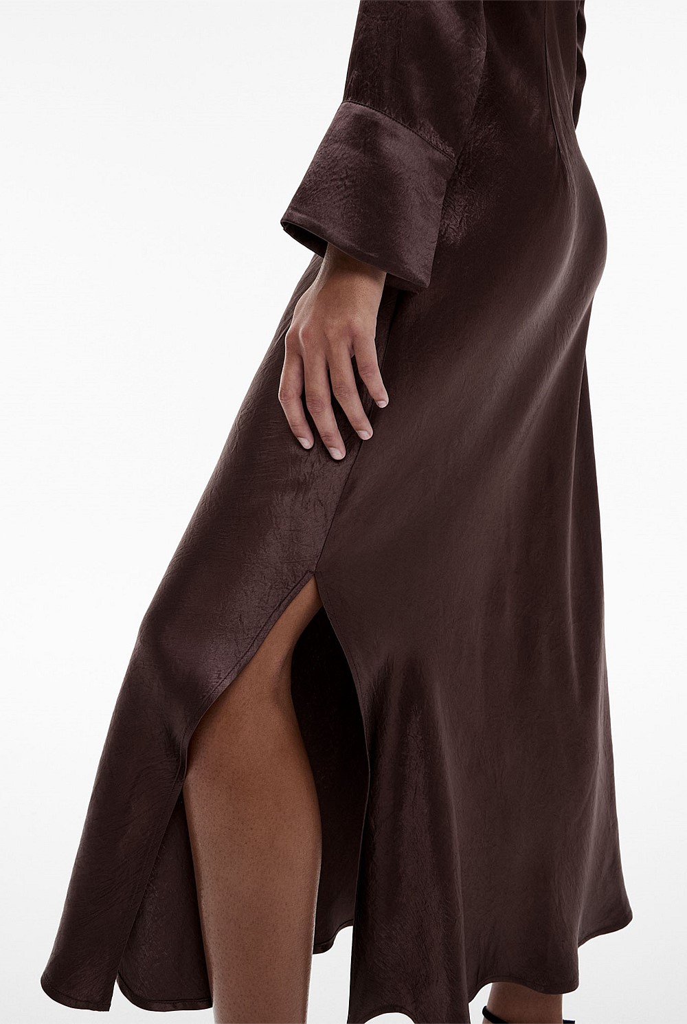 Acetate Long Sleeve Midi Dress