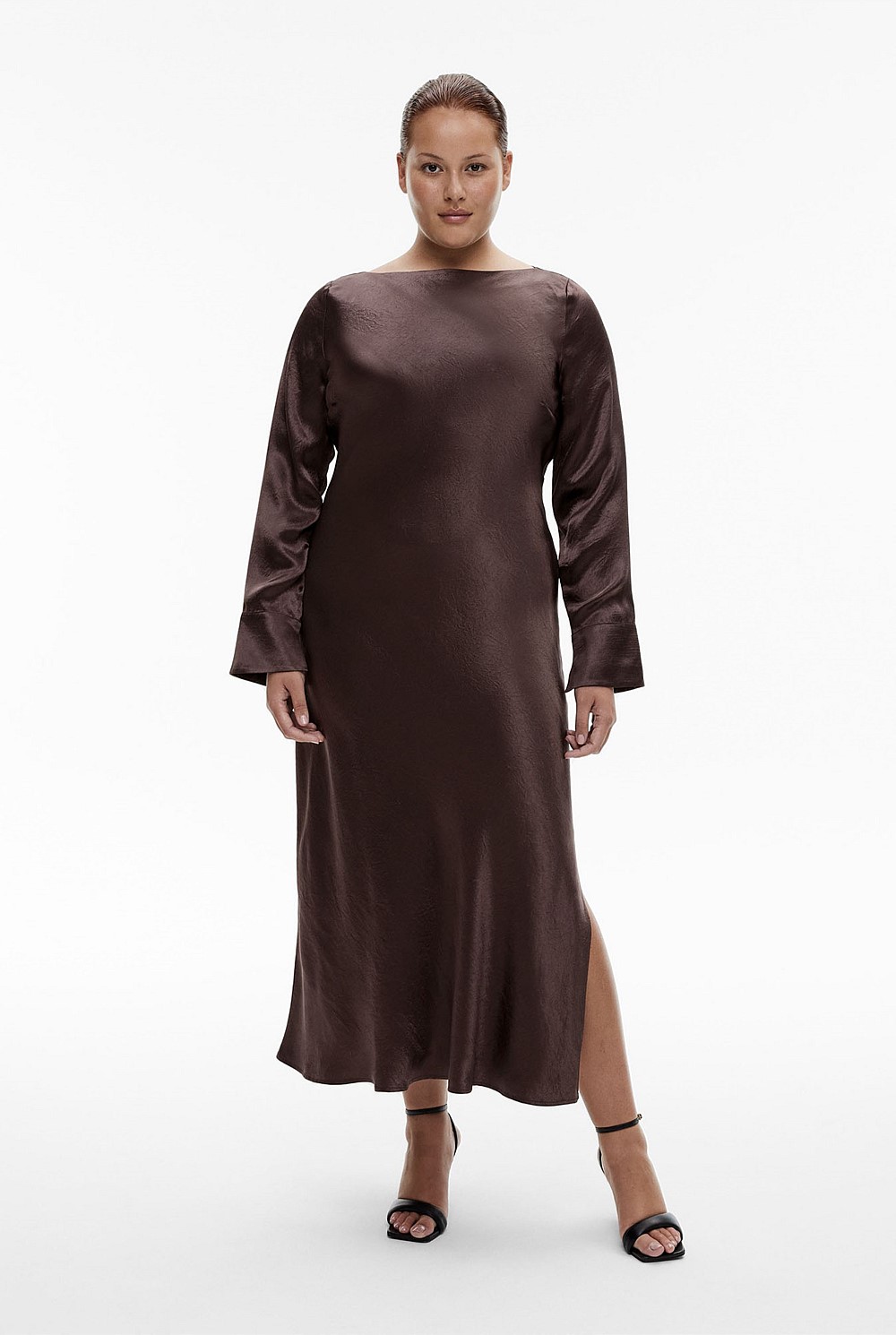 Acetate Long Sleeve Midi Dress