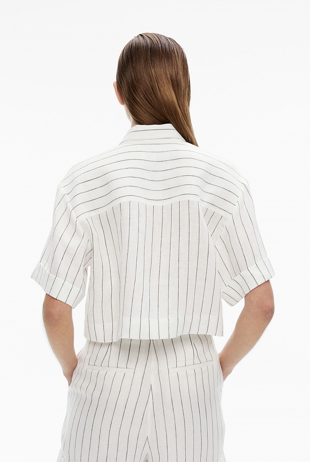 Linen Stripe Crop Shirt