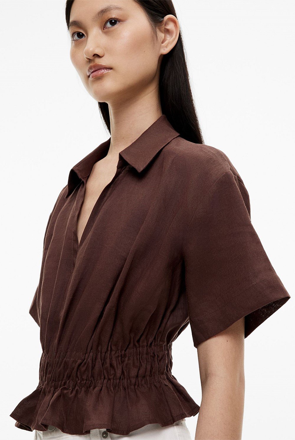 Gathered Waist Short Sleeve Shirt