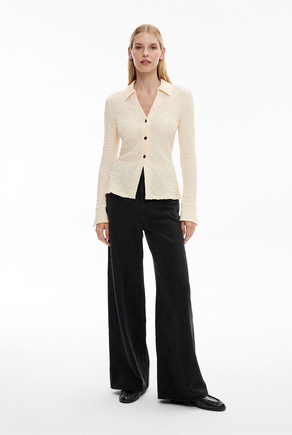 Textured Jersey Polo Top