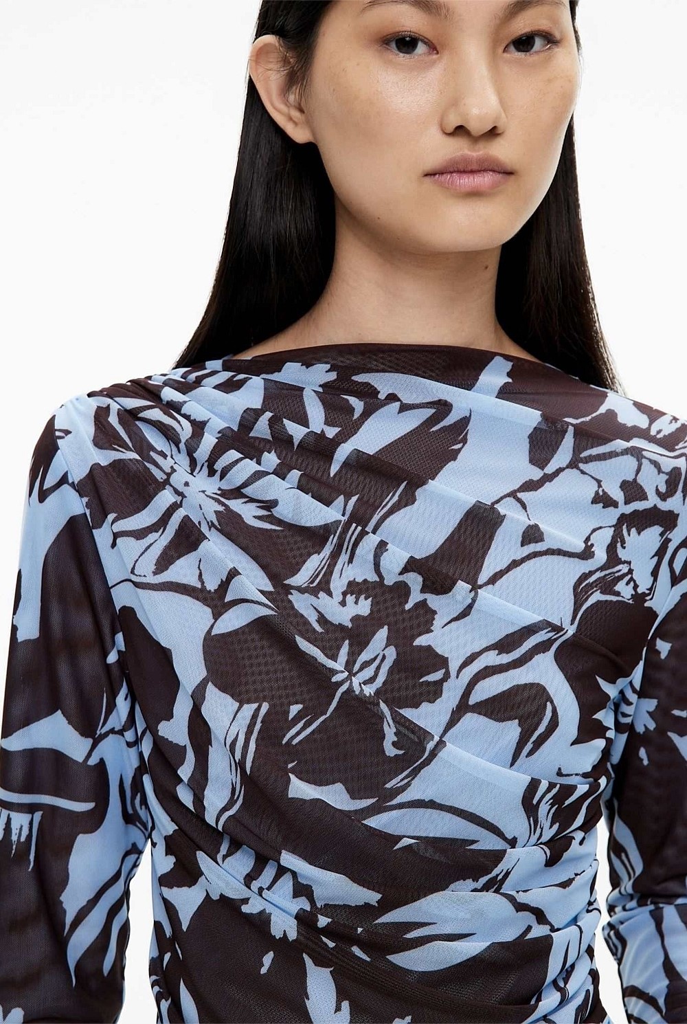 Mesh Drape Long Sleeve Top