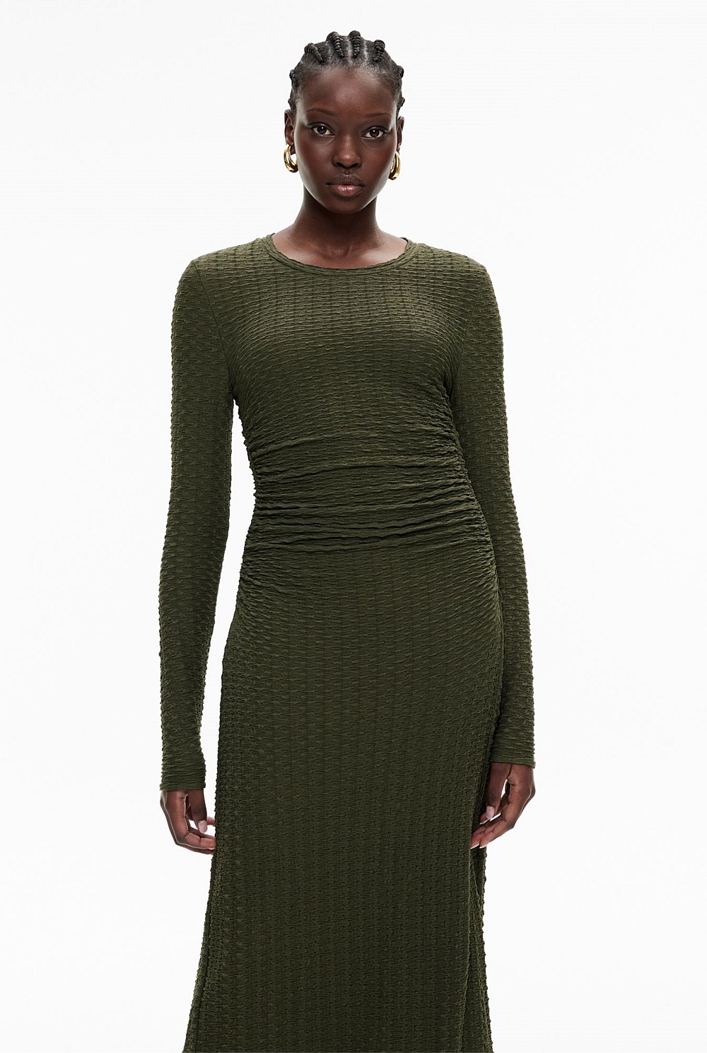 Textured Jersey Long Sleeve Dress