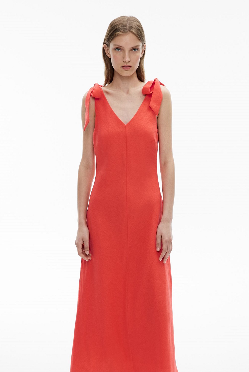 V-Neck Linen Midi Dress