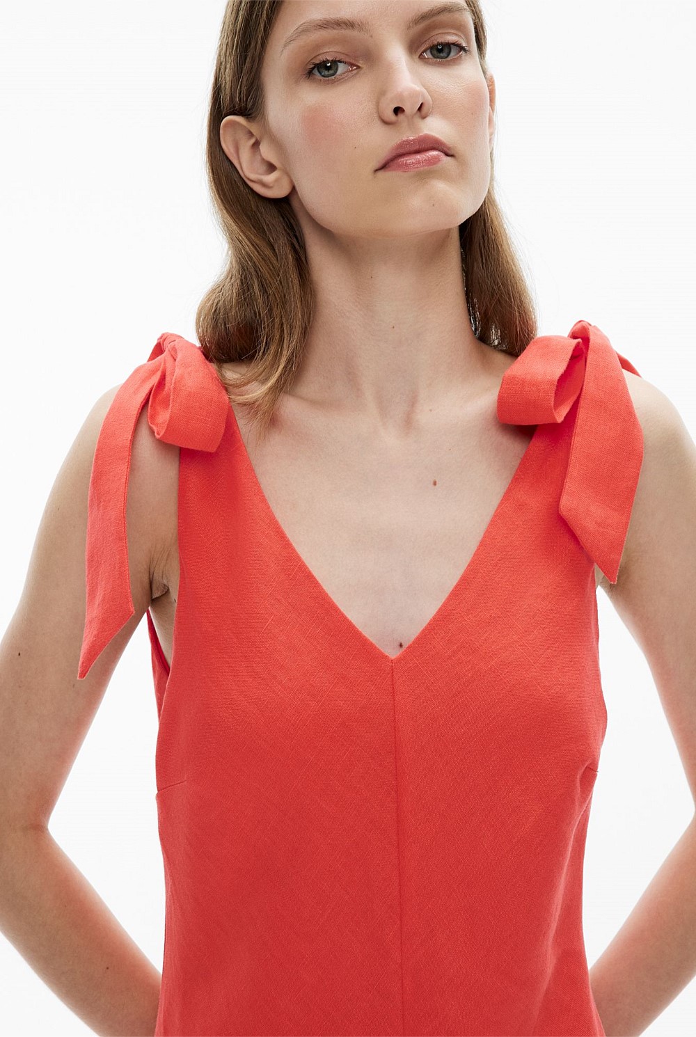 V-Neck Linen Midi Dress