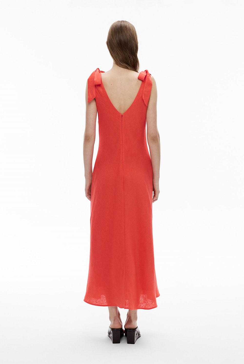 V-Neck Linen Midi Dress