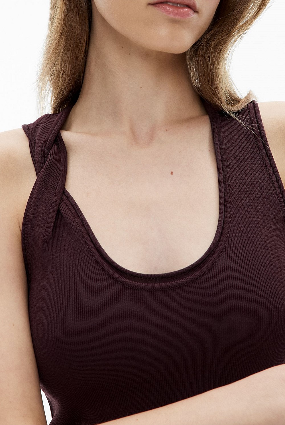 Twist Shoulder Knit Tank Top