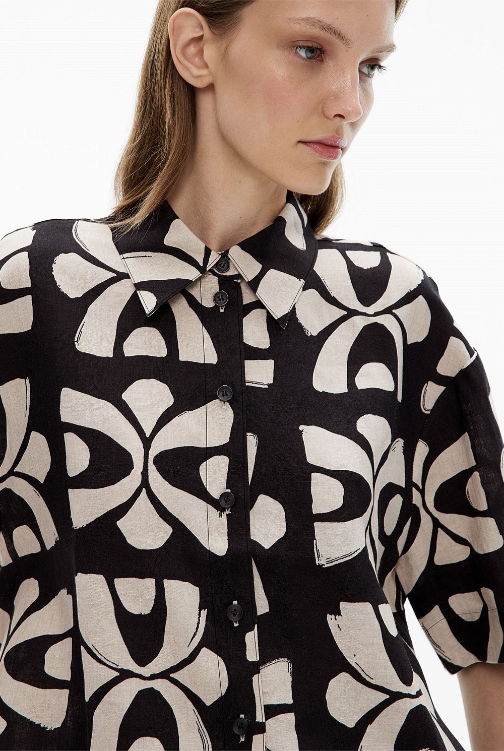 Short Sleeve Printed Linen Shirt