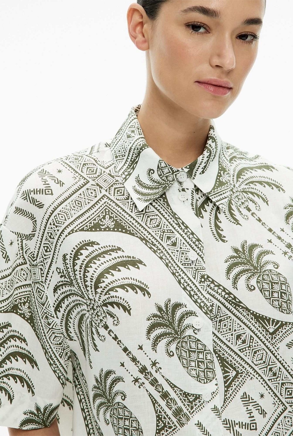 Short Sleeve Printed Linen Shirt