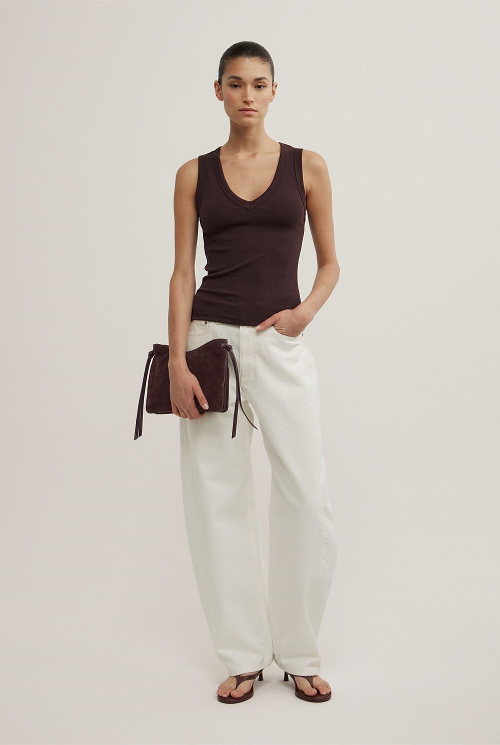 Fine Rib V-Neck Tank Top