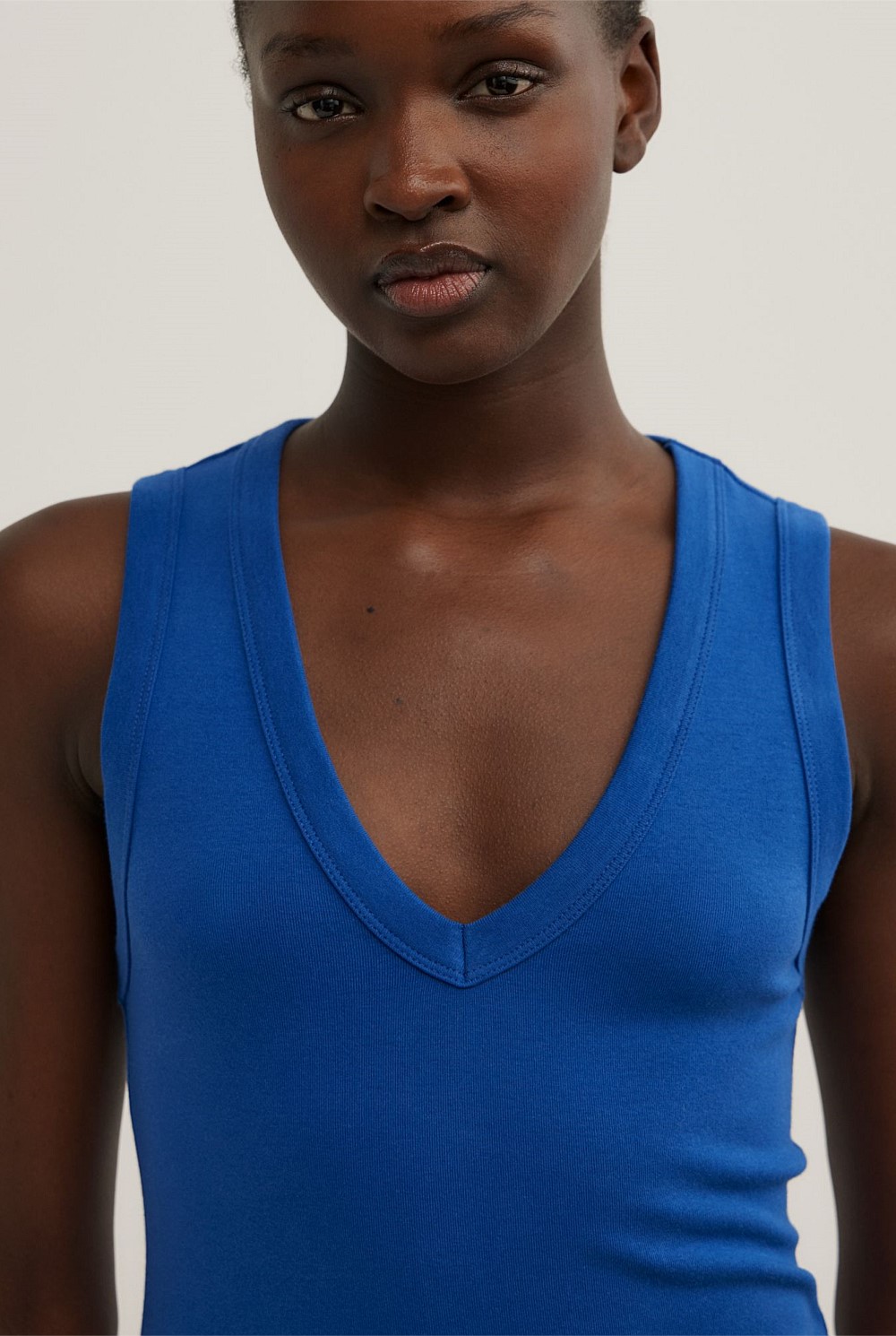 Fine Rib V-Neck Tank Top