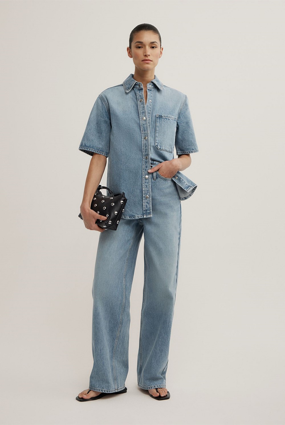 Short Sleeve Denim Snap Shirt