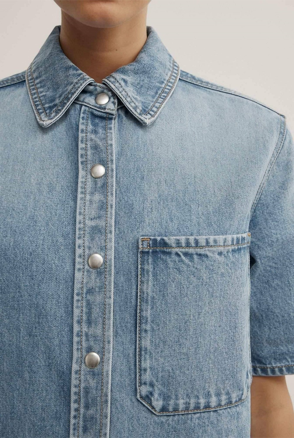 Short Sleeve Denim Snap Shirt