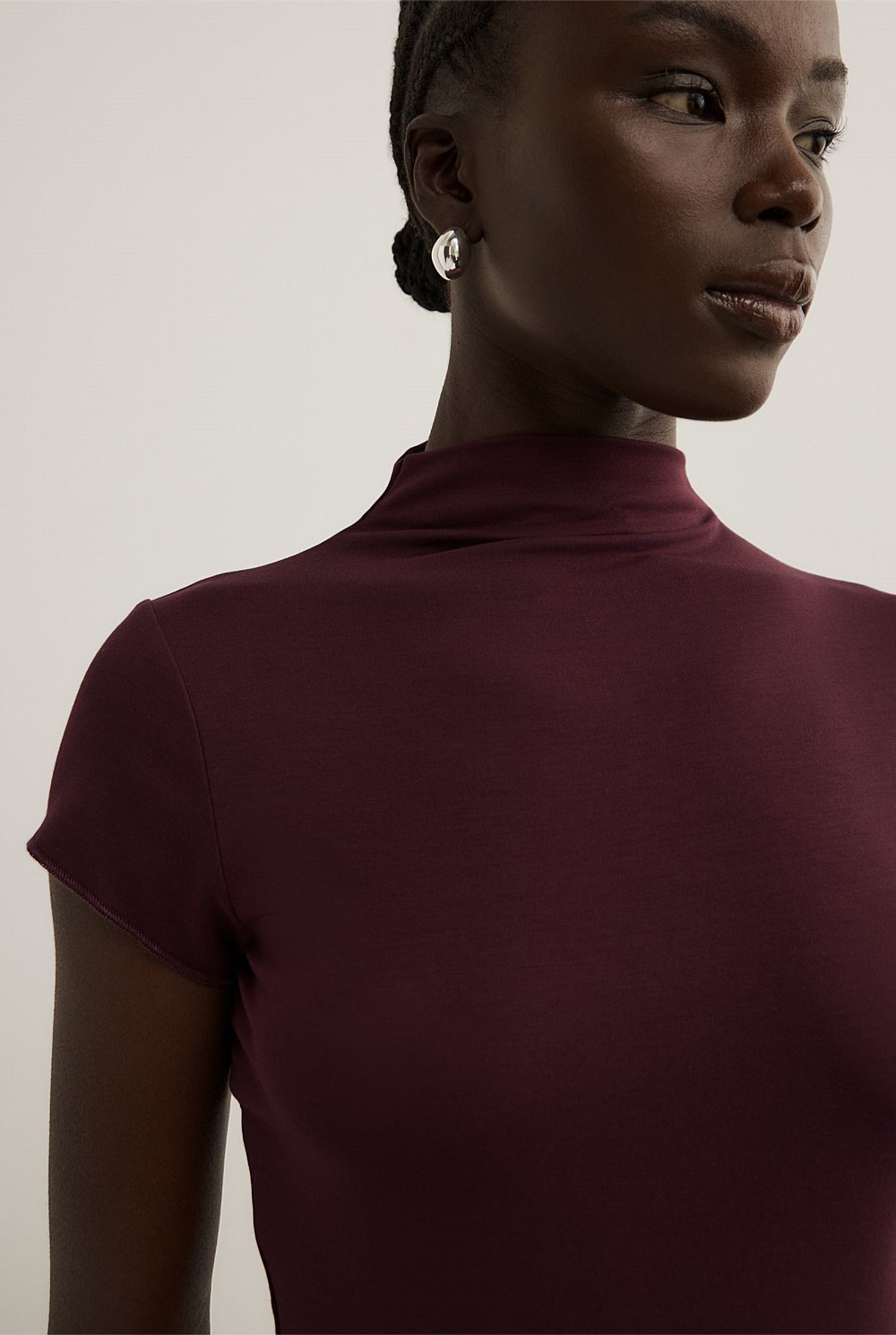 High Neck Cap Sleeve T-Shirt