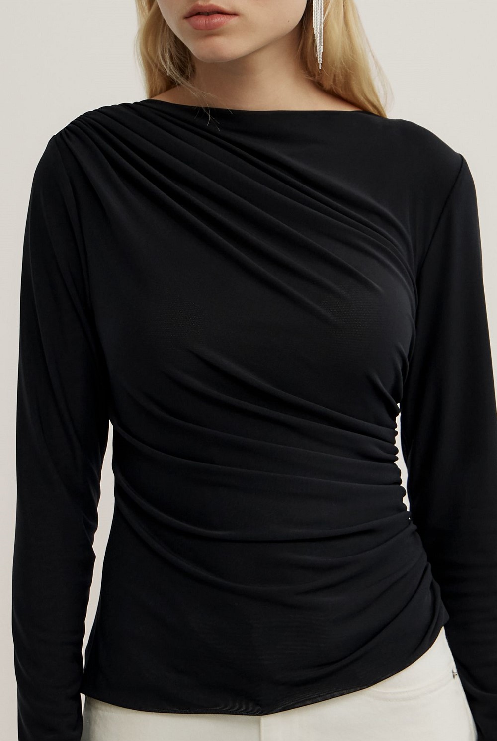 Mesh Drape Long Sleeve Top
