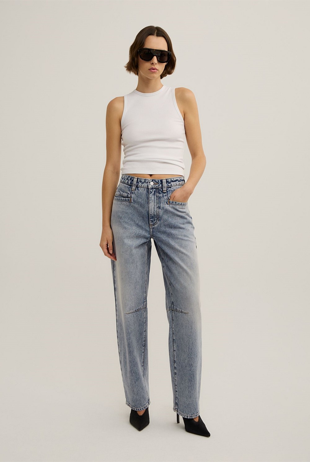 Pocket Detail Barrel Jeans