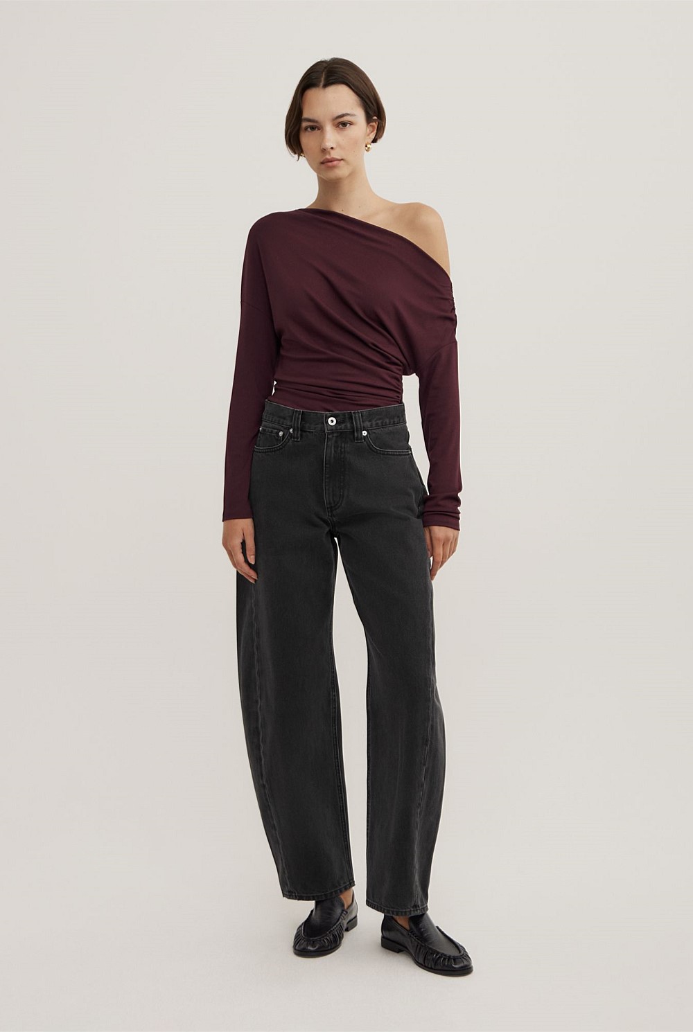 Asymmetric Draped Long Sleeve Top