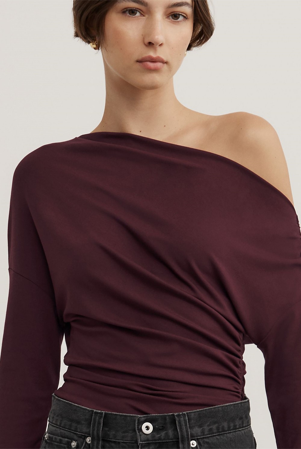 Asymmetric Draped Long Sleeve Top