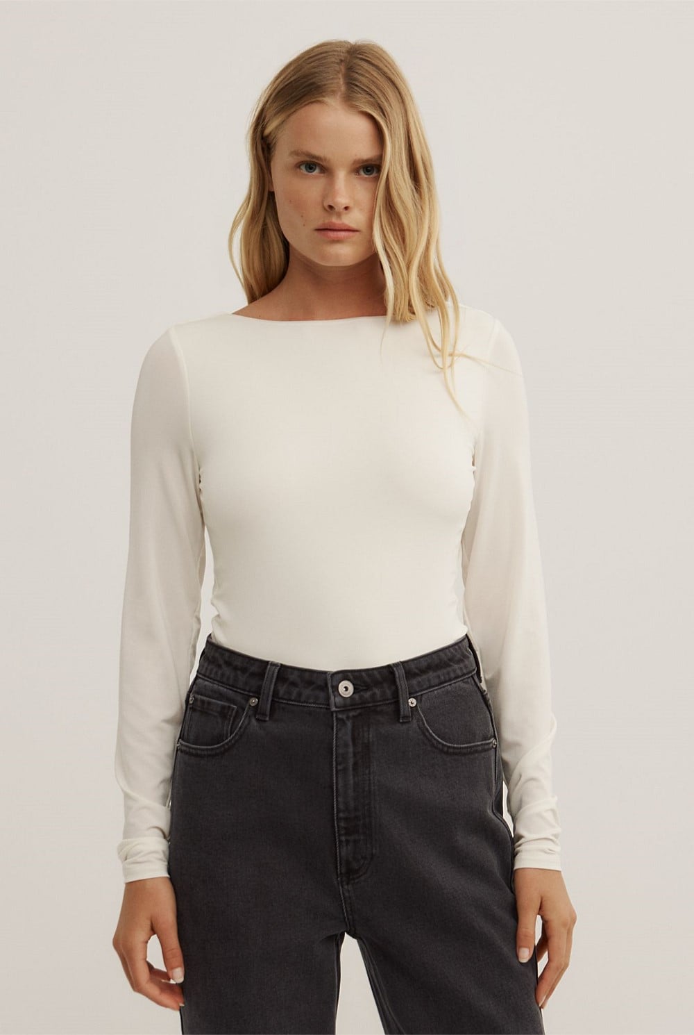 Draped Back Long Sleeve Top