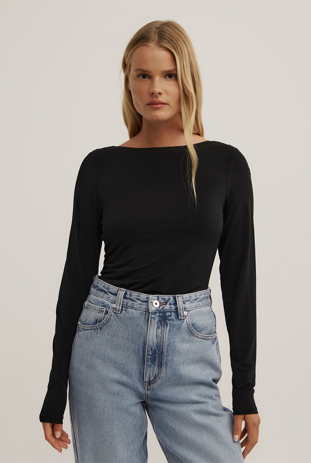 Draped Back Long Sleeve Top