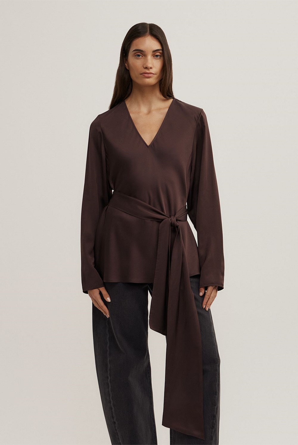 Long Sleeve V-Neck Scarf Top