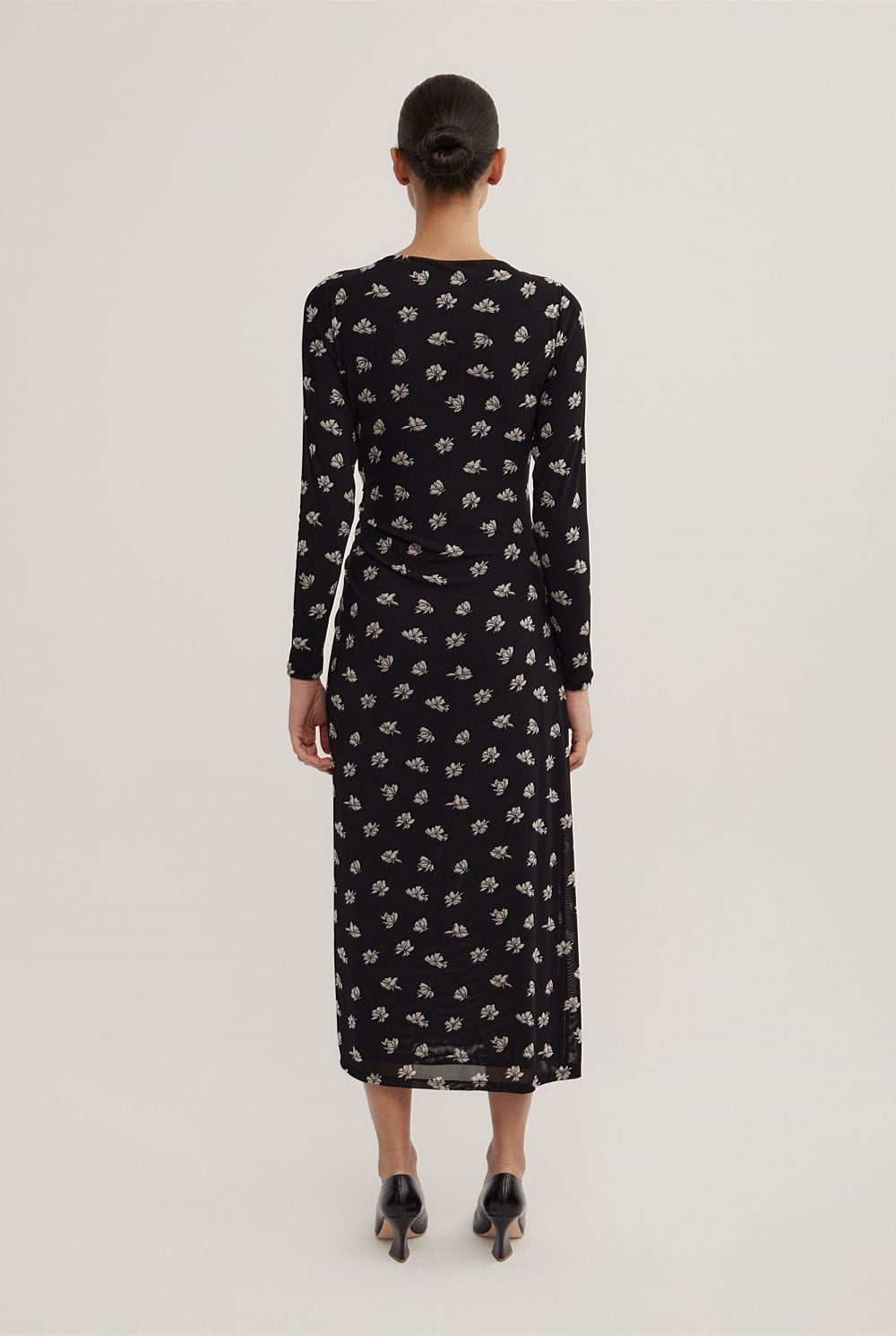 Long Sleeve Ruched Mesh Dress