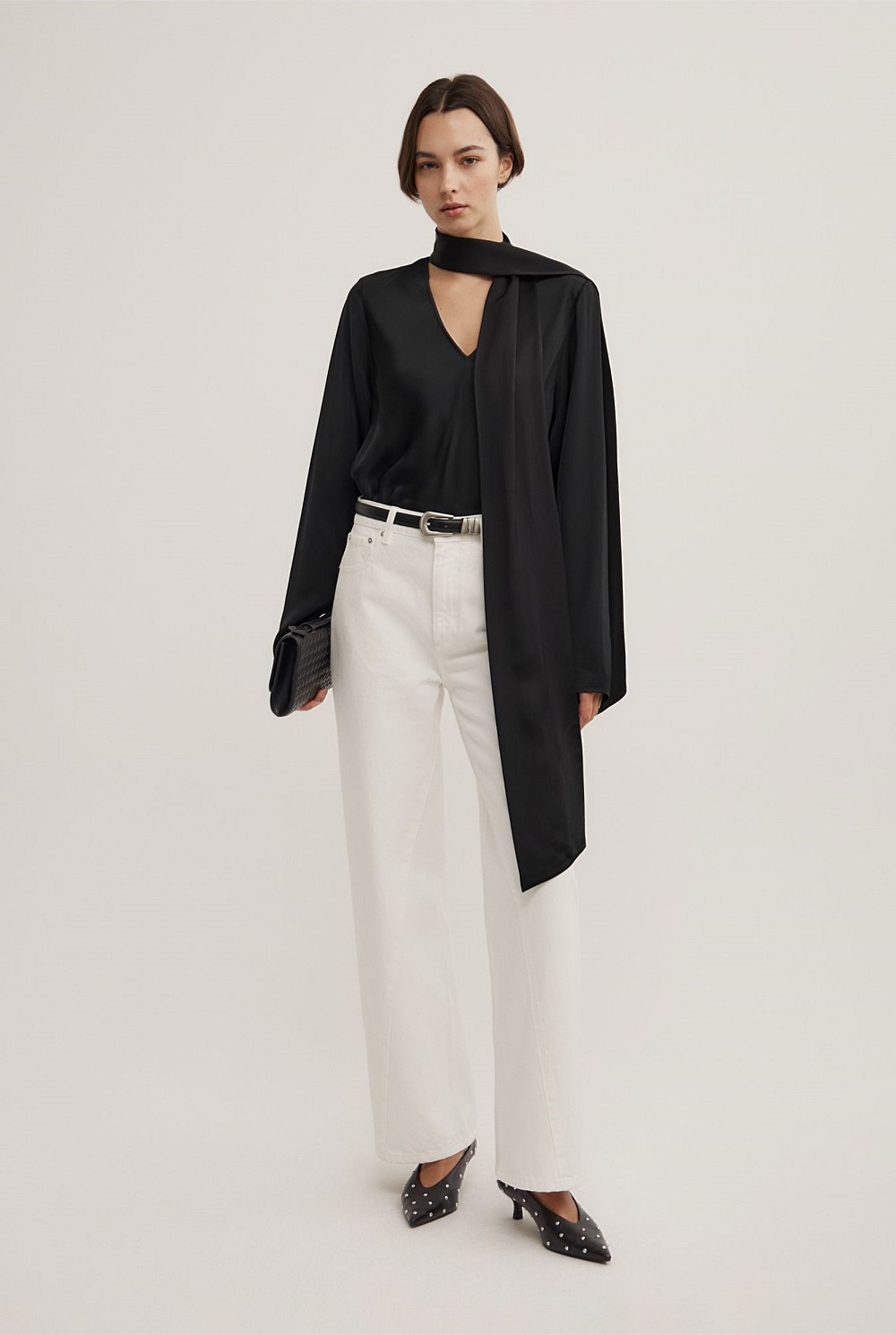 Long Sleeve V-Neck Scarf Top