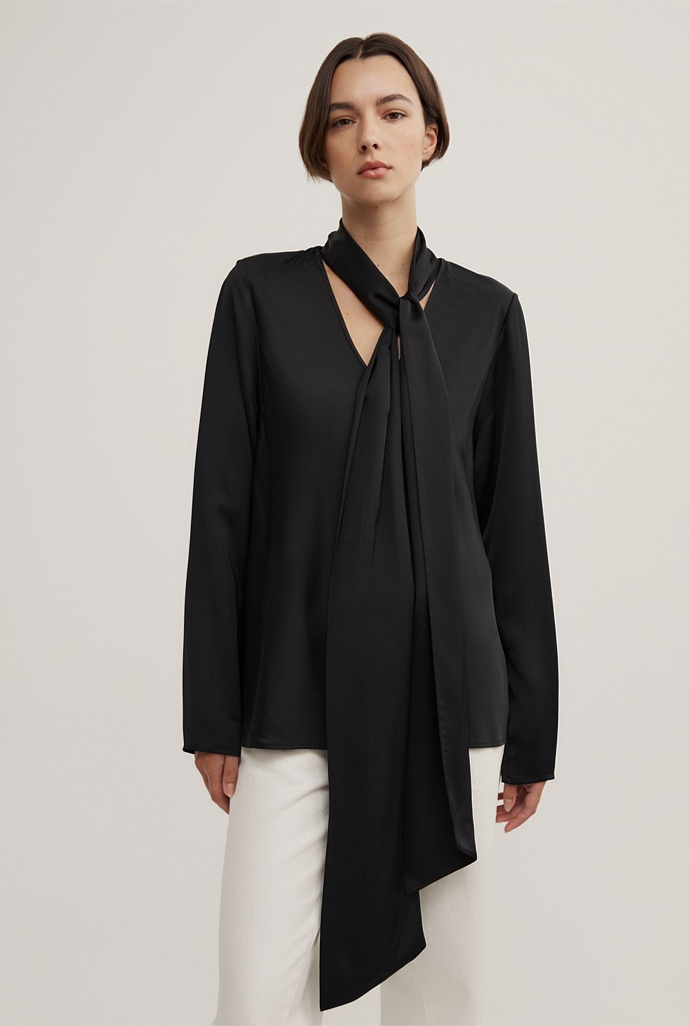 Long Sleeve V-Neck Scarf Top