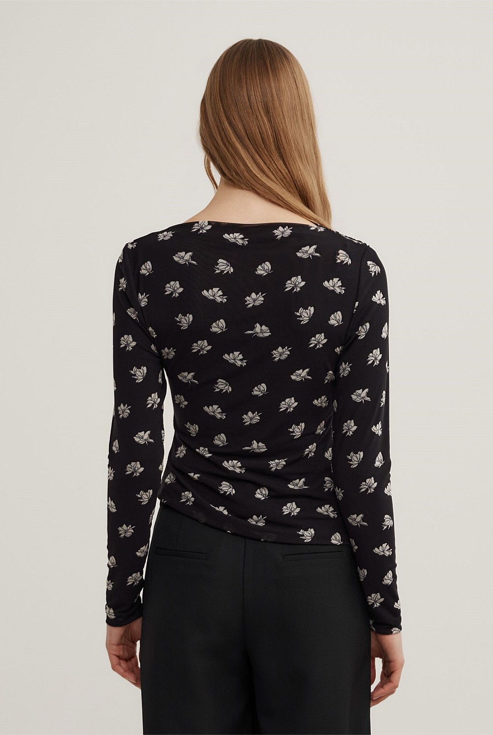 Mesh Drape Long Sleeve Top