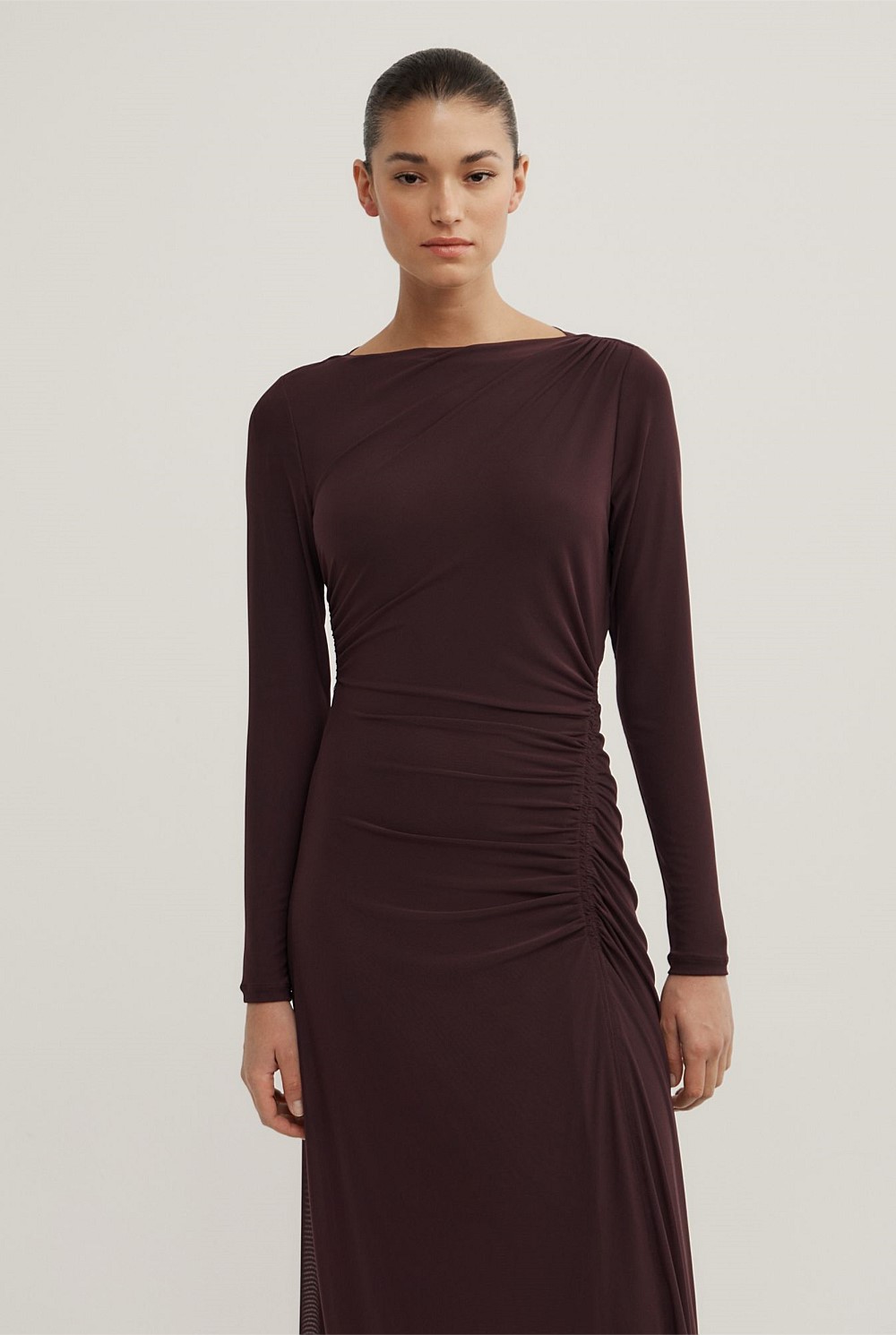 Longsleeve Ruched Mesh Dress
