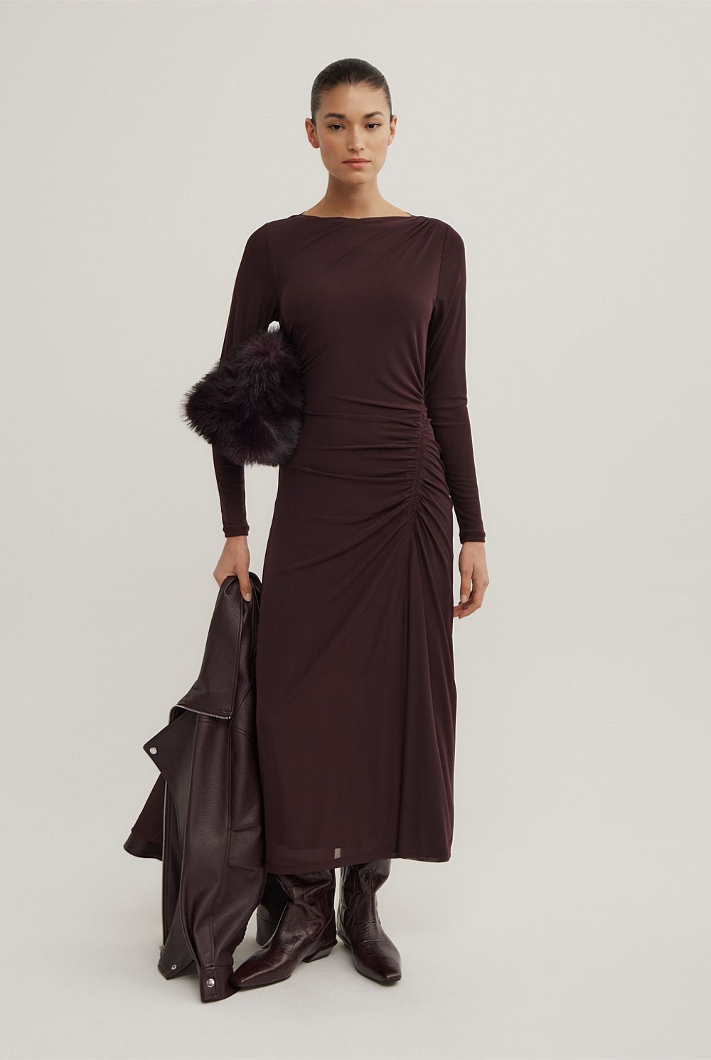 Longsleeve Ruched Mesh Dress