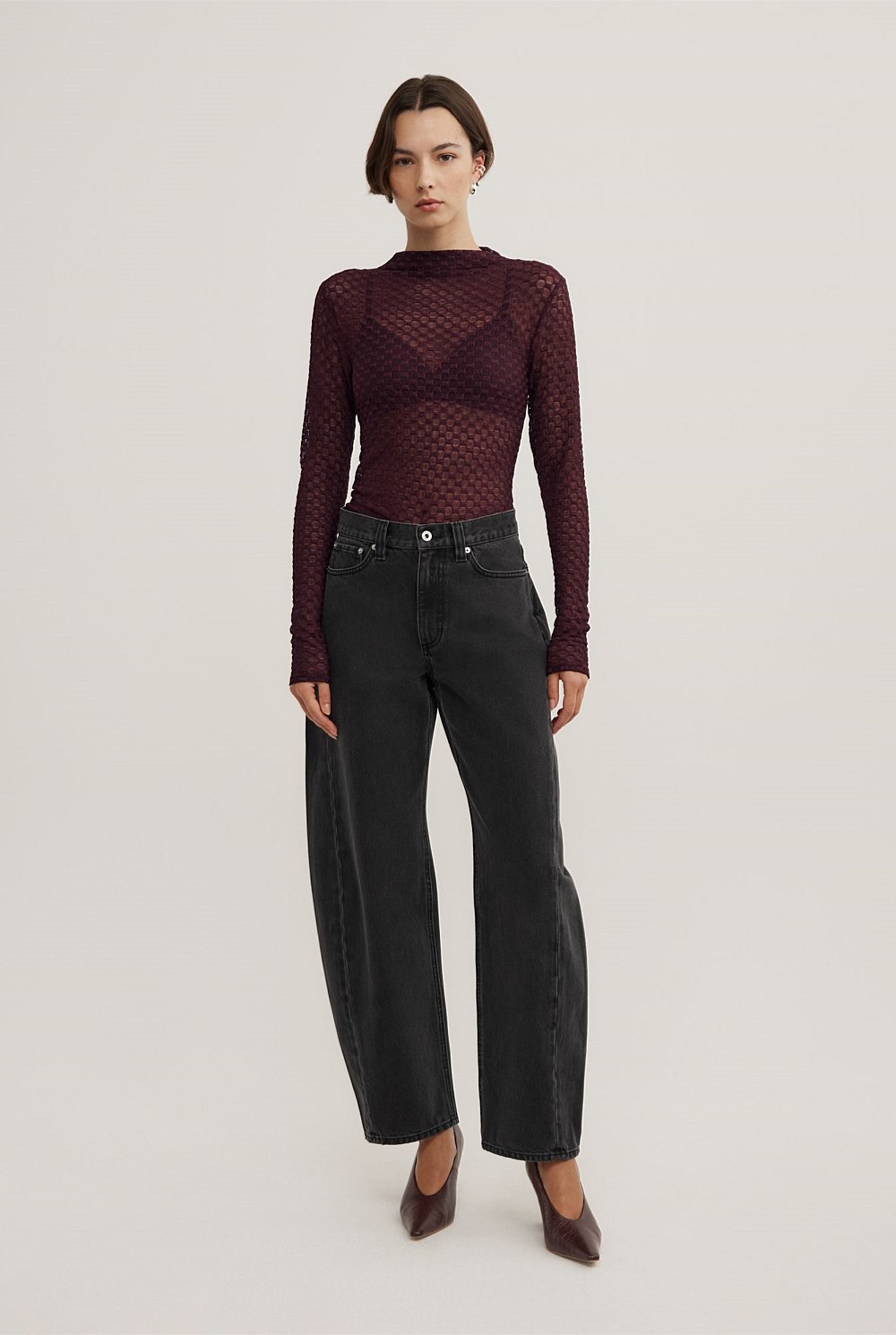 Textured Mesh Long Sleeve Top