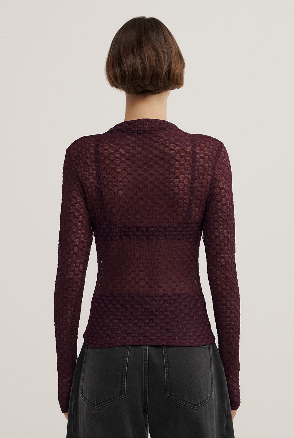 Textured Mesh Long Sleeve Top