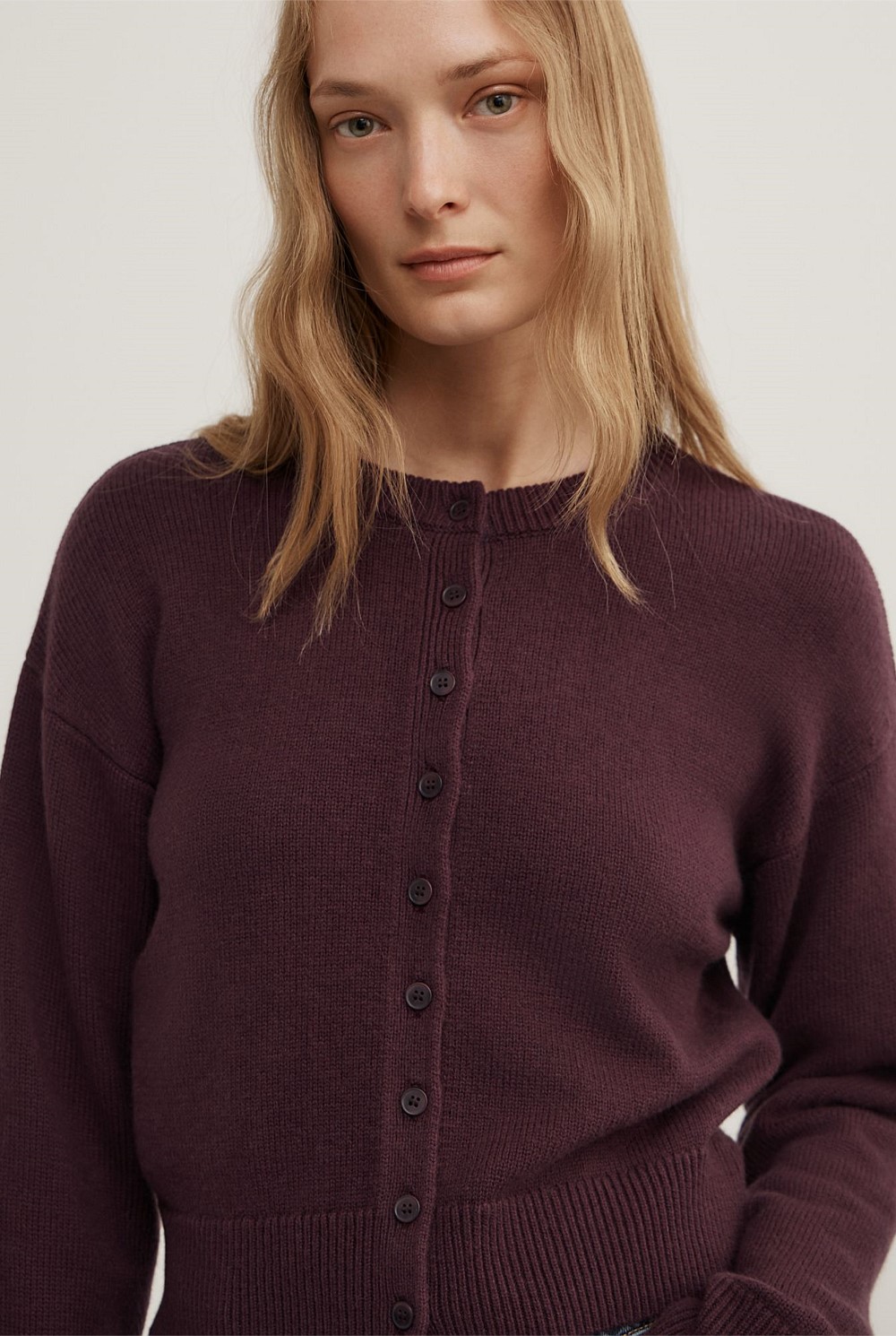 Crew Neck Button Cardigan