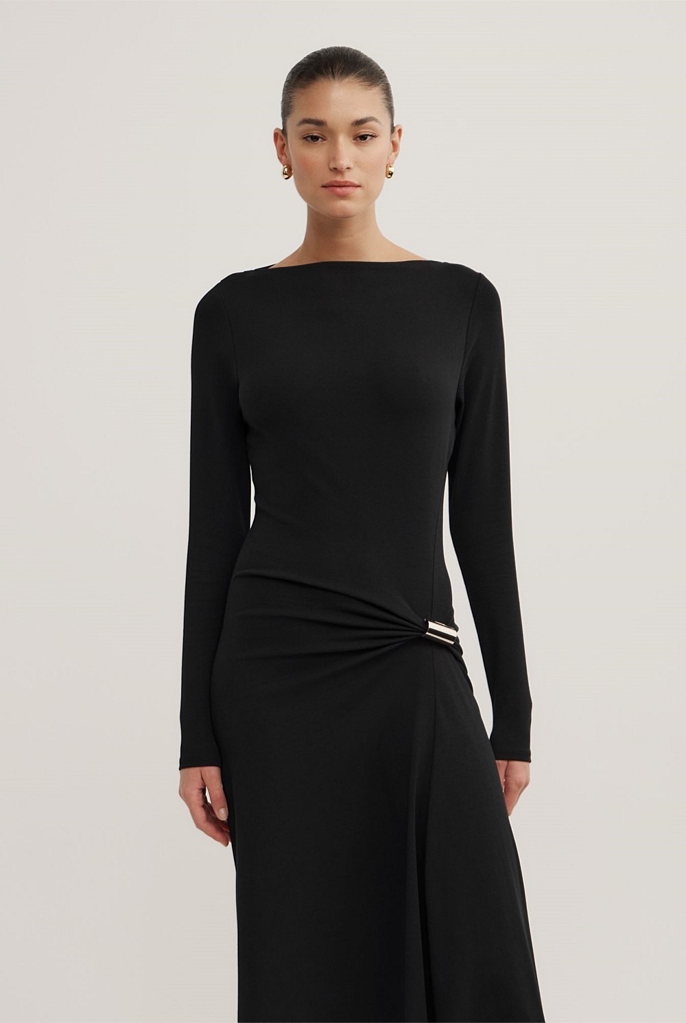 Long Sleeve Trim Detail Rib Dress